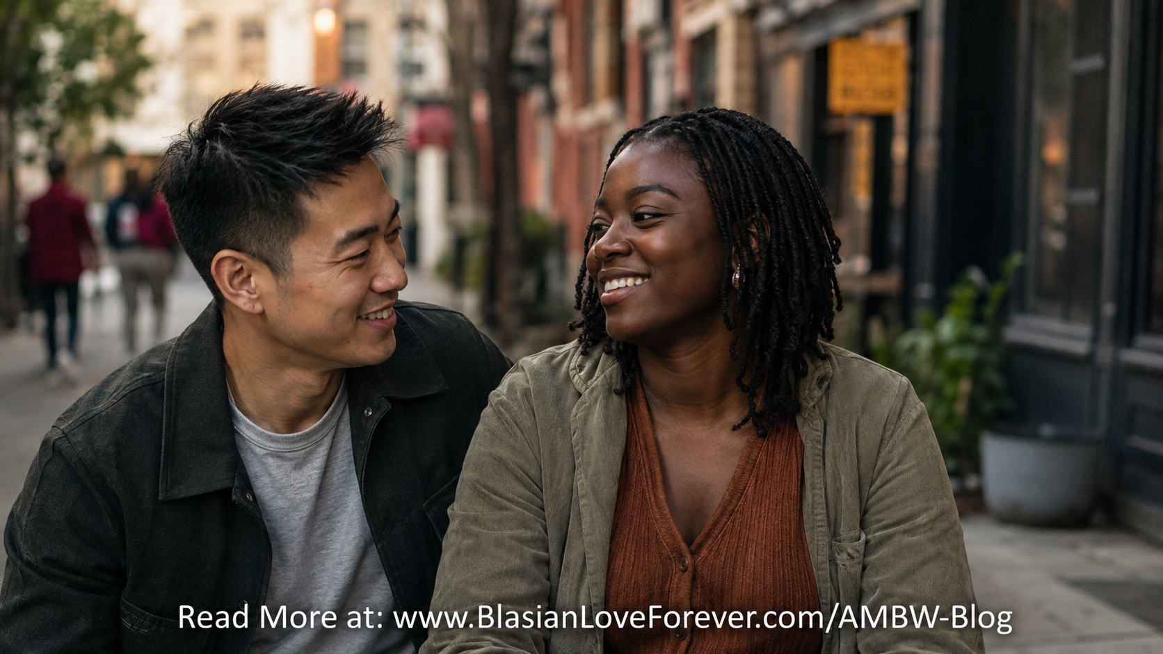 Asian man and Black woman enjoying a conversation during a date