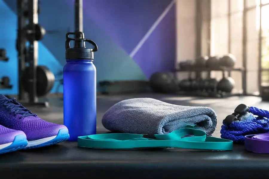 Fitness gear in a bright studio