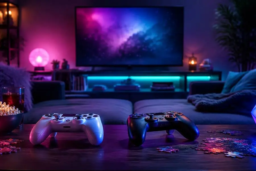 A colorful gaming setup